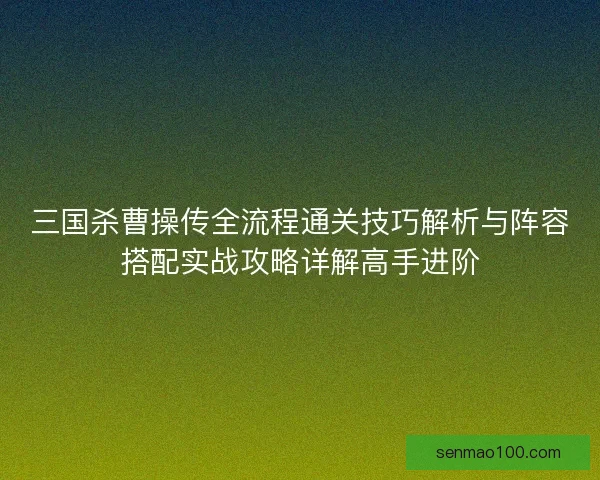 三国杀曹操传全流程通关技巧解析与阵容搭配实战攻略详解高手进阶