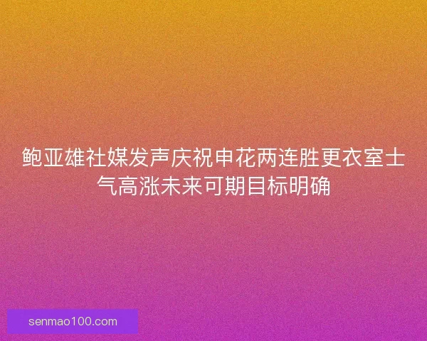 鲍亚雄社媒发声庆祝申花两连胜更衣室士气高涨未来可期目标明确